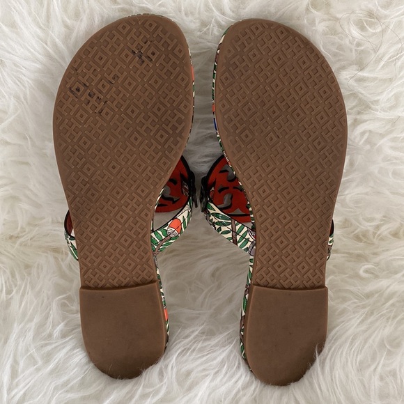 Tory Burch Women's Miller Printed Patent Leather Orange Something Wild Sandals - Picture 7 of 13
